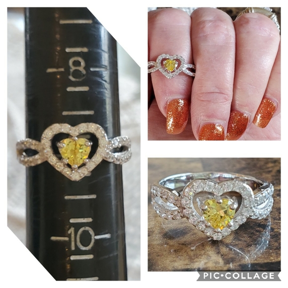 Genuine 2ct Canary and White Sapphires Ring Size 9 - Picture 7 of 7